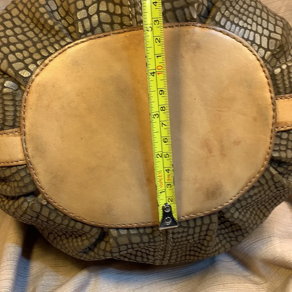 Fossil leather draw-string bucket shoulder bag